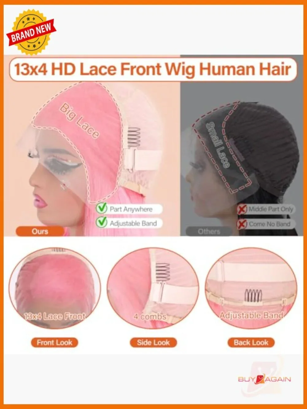16inch Bob Wig Human Hair 13x4 Lace Front Wig 180% Density Pre Plucked Natural